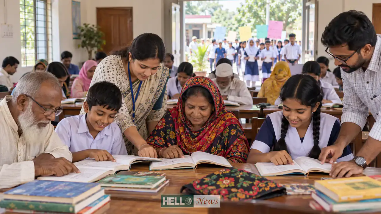 উলিপুরে বিভিন্ন বয়সী মানুষের সাক্ষরতা কার্যক্রমের প্রতীকী দৃশ্য